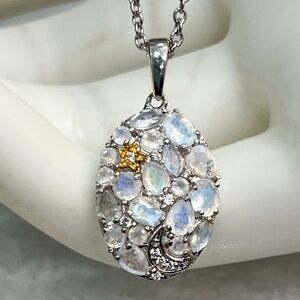 Moon Glow Moonstone White Zircon Star/Moon Pendant 20” Necklace